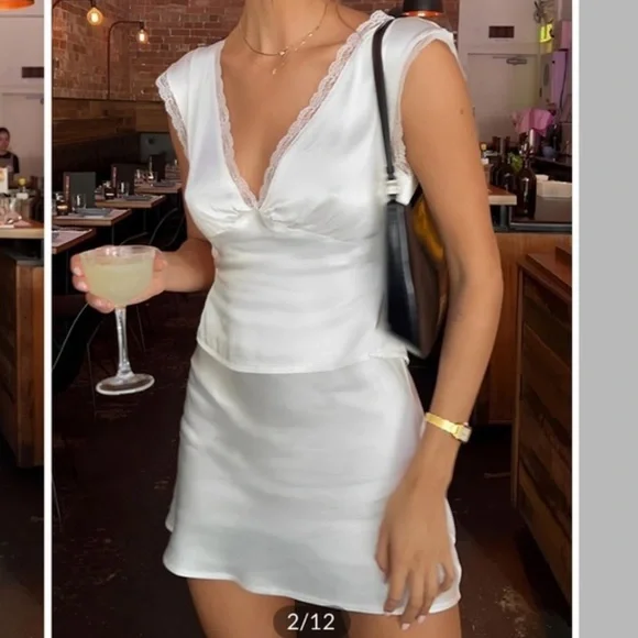 NWT lace trim satin skirt set by Commense in size XS - Picture 1 of 16